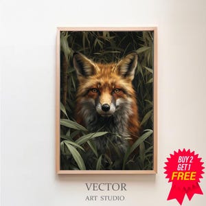 Red Fox in Moody Forest Printable Wall Art  Wildlife Painting Gothic Dark Cottagecore Vintage Dark Academia Print Woodland Animal Art