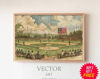 Stampa di baseball, stampe vintage, poster sportivo, regalo per i fan del baseball, arte vintage del baseball, stampabile scaricabile, mazza, palla, guanto