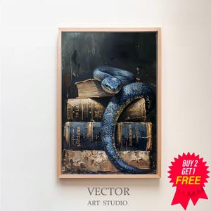 Vintage Gothic Snake Print, Dark Academia Aesthetic Snake Painting, Gothic Witch Decor, Printable Artwork, Serpent Wall Art