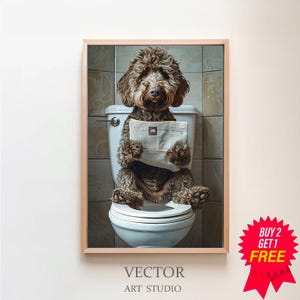 Labradoodle auf Toilette und liest Zeitung,Badezimmer Bild, Badezimmer Deko, Labradoodle Geschenk,Einrichtung Ideen Badezimmer,Funny Picture