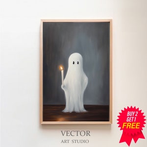 Geist, der eine Kerze hält, spukender Geist, Halloween-Dekor, Vintage Plakat, Kunst Poster-Druck, Dark Academia