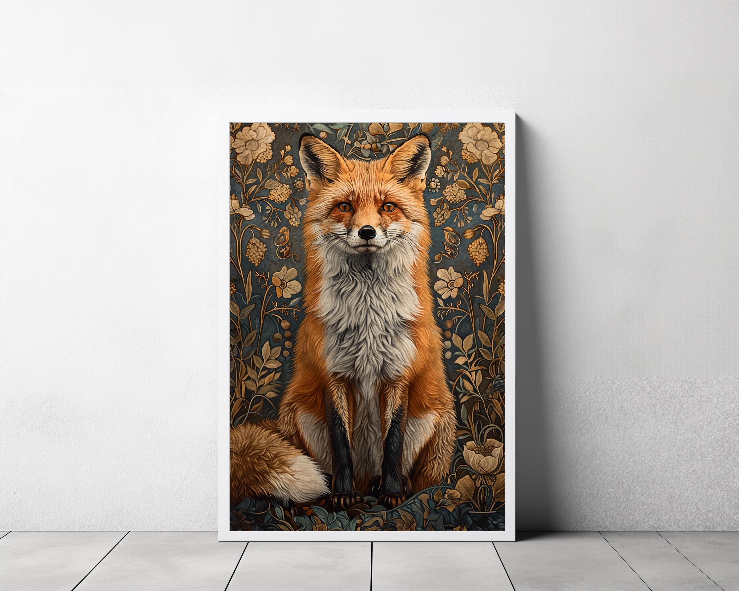 William Morris Inspired Fox Art Print, Fox Print Poster Nature