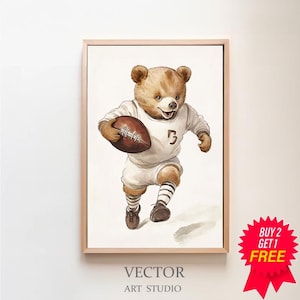 Bear Playing Football Art Print Nursery Football Decor Nursery Sports Art Kids Room Art Football Bespoke Littles Football Nursery Bear Art