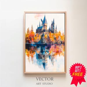 Magical Castle Watercolour, Charming Wizard Art, for Wizarding World Enthusiasts, Great Lake Magic Print