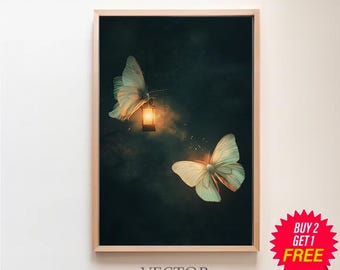 Drawn To The Light, Moth Art, Moth Illustrations, Magic Art Print, Boho Aesthetic, Cottagecore Nature Print, Dark Academia Art