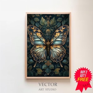William Morris inspirierter Schmetterling Kunstdruck, Schmetterling Druck, Schmetterling Wandkunst, große Wand Kunst Leinwand, Schmetterling Dekor Geschenk