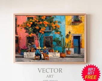 Mexican Wall Art  Traditional Mexican Home Painting - Framed Unframed Mexican Art Ready To Hang - Mexican Housewarming Gift Digital Download