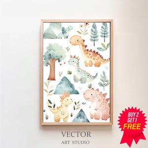 Dinosaur Nursery Wall Art, Kids Dinosaur Posters Decor Gift, Prehistoric Animals Playroom Wall Print, Printable Watercolor Dinosaurs
