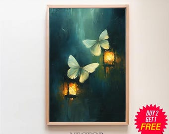 Drawn To The Light, Moth Art, Moth Illustrations, Magic Art Print, Boho Aesthetic, Cottagecore Nature Print, Dark Academia Art