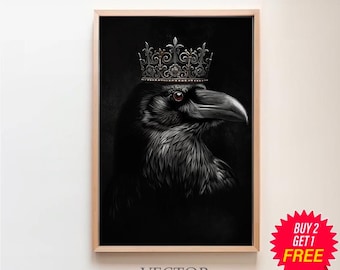 King Crow Print, Vintage Poster, Art Poster Print, Gothic Victorian Crow, Dark Academia