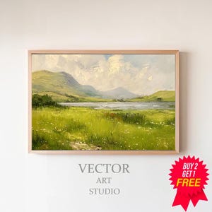 Rustic Country Field Artwork Perfect for Home Refresh Printable Vintage Landscape Printable Spring Meadow Painting Download