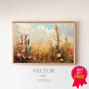 Printable Wildflower Field Landscape Oil Painting | Vintage Landscape Art Print | Country Field Wall Art | Vintage Art | Digital Download