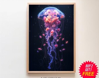 ダークフローラルクラゲの絵画 - デジタルアートプリント - ダーク