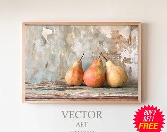 Rustic Still Life Wall Print Moody Fruit Print Kitchen Printable Vintage Painting Fruit Still Life Painting Fruit Pears Printable Wall Art