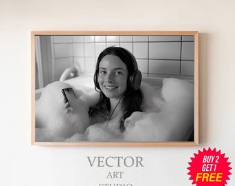 Art mural de salle de bain, jolies femmes, affiche de film, décoration de salle de bain pour femme drôle, noir et blanc, cadeau pour elle