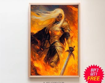 You Do Not Yield - Bookish Gifts - Aelin Throne of Glass Oil Painting - House of Flame and Shadow Bookish Merch - Digital Download Wall Art