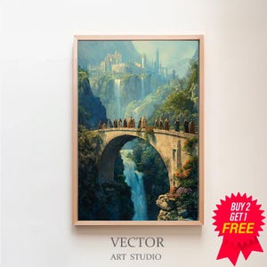 Fantasy Fellowship Digital Art Print, Mystical Elven Landscape Painting, Enchanting Power Rings Illustration, Birthday Gift