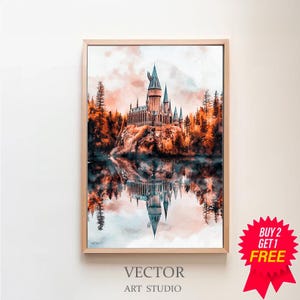 Magical Castle Watercolour, Charming Wizard Art, for Wizarding World Enthusiasts, Great Lake Magic Print