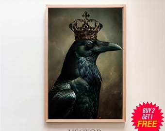 King Crow Print, Vintage Poster, Art Poster Print, Gothic Victorian Crow, Dark Academia