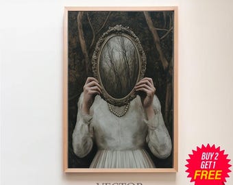 Spiegel Hexe Wand Kunst viktorianischer Kunst Poster Druck, dunkel Gothic Ölgemälde, sofortiger Download druckbare Dark Academia Goth, witchy Dekor