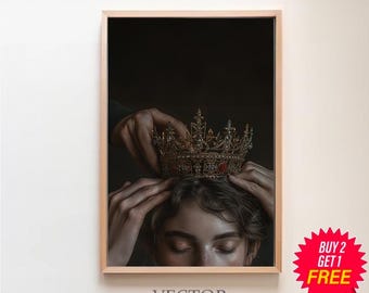 Vintage Porträt-Kunstdruck – Dark Academia, 40x60 Cm, Leinwand, Viktorianische Frau, Ungerahmt