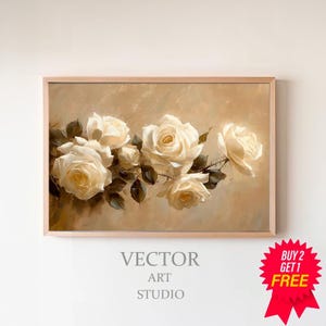 Vintage Neutral Pink Floral Frame TV Art, Valentines Day Painting, Victorian Home Decor, Botanical Spring Flowers Frame TV Art