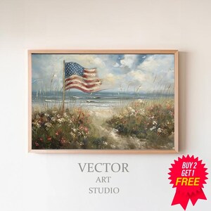 Vintage American Flag Art Decor Patriotic Flag & Floral Print  Colorful Neutral Wildflower Wall Art Antique Farmhouse Decor Digital Download