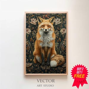 William Morris Inspired Fox Art Print, Fox Print Poster Nature Living Room Art, Forest Wall Art, Large Wall Art Canvas, Kitchen Art