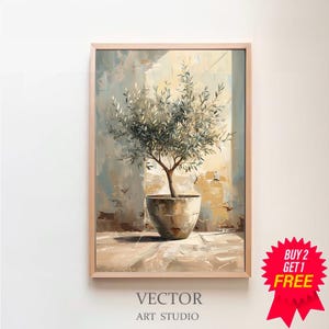 Olive Tree in Vessel Painting, PRINTABLE ART, Muted Toned Art, Digital Download