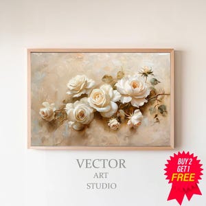 Vintage Neutral Pink Floral Frame TV Art, Valentines Day Painting, Victorian Home Decor, Botanical Spring Flowers Frame TV Art