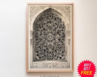 Vintage Mosque Window Art Print, Islamic Wall Art Printable