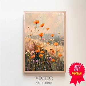 Autumn Wildflower Print, Fall Wall Art, Autumn Vintage Decor, Esthetic Fall Decor, Digital Download, Country Field Landscape Oil Painting