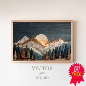 Mountain Wood Wall Art | Wood Panel Effect Art | Cabin Art | Carved Wood Effect Nature Print