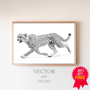 チーター猫のスケッチ、美的ステートメントウォールアート、ミニマリストモダンデザインプリント、かわいいヴィンテージ動物アート、トレンディなリビングルームの装飾