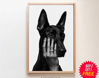 Dobermann Pinscher Poster, Schwarz und weiß, Luxus Mode Druck, Dobermann Wand Kunst, Teen Mädchen Zimmer Dekor, Hunde Druck, Geschenke, Digital Download