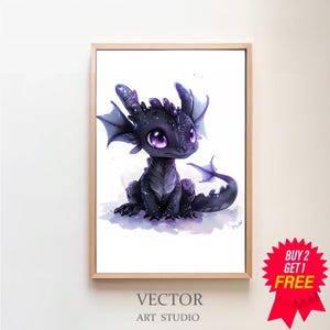 Drache Aquarell Clipart Kinderzimmer Dekor Schwarzer Baby Drache Aquarell Niedliches Tier Drache Watercolor Clipart, DIGITAL DOWNLOAD