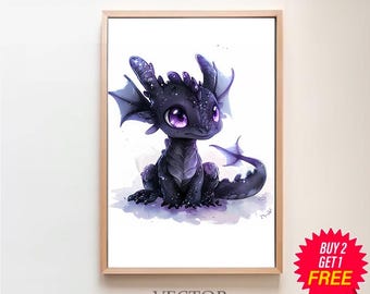 Drache Aquarell Clipart Kinderzimmer Dekor Schwarzer Baby Drache Aquarell Niedliches Tier Drache Watercolor Clipart, DIGITAL DOWNLOAD