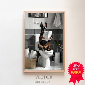 Doberman Wall Art, Funny Bathroom Decor, Doberman in Toilet, Animal in toilet, Petshop Art, Digital Download, Dog Art, Doberman Gift