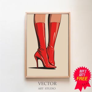 Trendy Retro Print, Preppy Room Decor, Vintage Bar Cart, Red Boots Wall Art, Feminist Poster, Magazine Cover Aesthetic