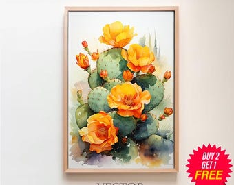 Flower Prickly Pear Cactus Print Watercolor Painting  Nature Inspired Sonoran Art Botanical Desert Wall Art Southwest Gift Western Decor