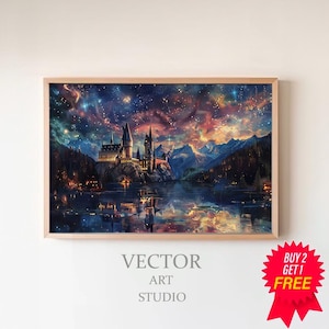 Wizarding Inspired Poster, Vintage Wizard School, , Wizard World, Van Gogh Painting, Vintage Castle, Printable Decor, Wall Art