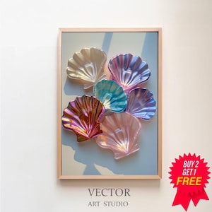 Colorful Pastel Seashell Painting | Girly Beach House Wall Art Print | Trendy Pink Blue Summer Digital Download | Coastal Grandma Printable