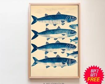 Plakat z sardynkami, sztuka ścienna z sardynkami w stylu retro, wydruk z rybą, wydruk z kuchnią w stylu retro, sztuka ścienna z kuchnią, sztuka ścienna z rybą, sztuka ścienna z kuchnią, wystrój retro