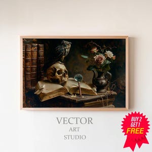 Vintage Stillleben Gemälde | Dark Academia | Druckbare Vintage Kunst | Gotische Kunst
