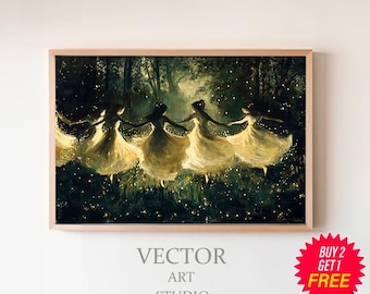 Fairies Vintage Wall Art Printable, Fae Witchy Moody Wall Art Downloadable, Dark Art Cottagecore, Girls Room Decor, Girly Whimsical Wall Art