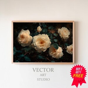 Dark Vintage Flowers Frame TV Art, Summer Tv Art, Neutral Pink Rustic Floral Painting, Spring Decor, Botanical Easter Screensaver