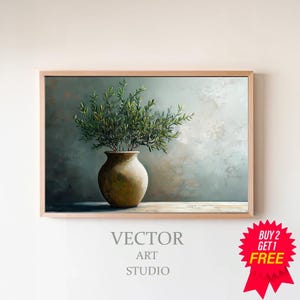 Olive Tree in Aged Vase Painting | PRINTABLE ART | Vintage Botanical Art | Digital Download