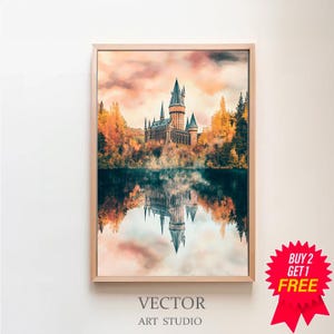 Magical Castle Watercolour, Charming Wizard Art, for Wizarding World Enthusiasts, Great Lake Magic Print