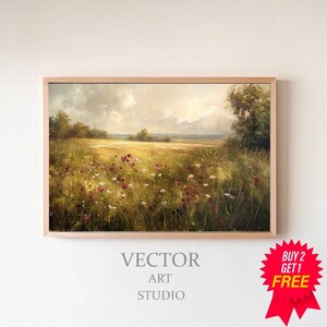 Samsung FRAME TV art Rosa Wildblumen, Frühling Feld der Blumen TV Kunst, Cottagecore TV Kunst Download, Vintage Wiese florale TV Kunst