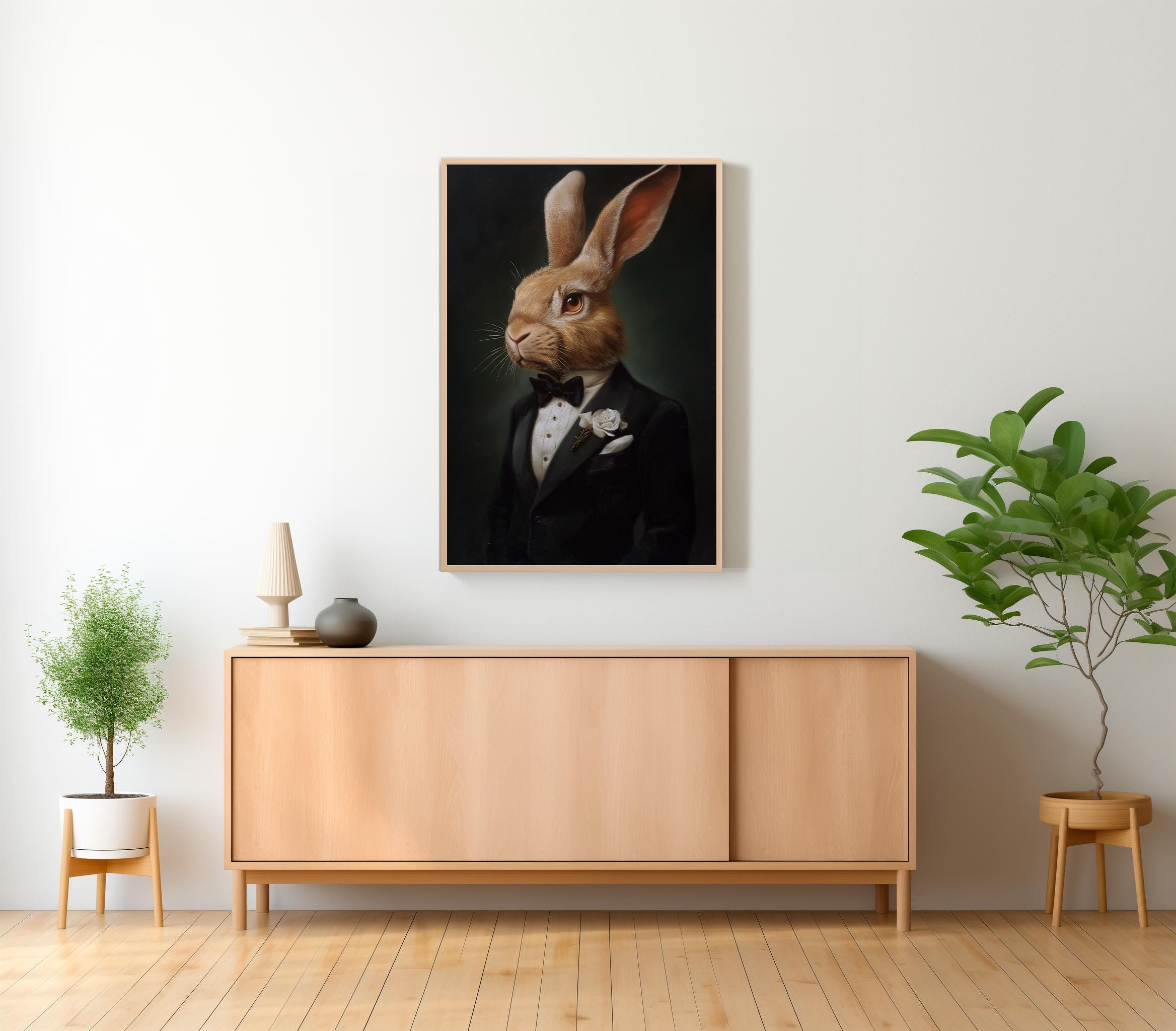 Stampa Su Tela Coniglio Grigio Astratto - Quadro Vintage Gotico Animale 40,6x61 Cm - Decorazione Parete Soggiorno Camera